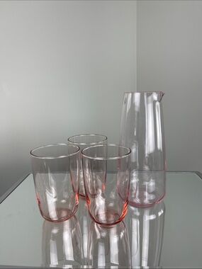IKEA Pink Glass Carafe & 3 Drinking Glasses – Made in France